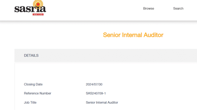 sasria career Sasria is looking for a Senior Internal Auditor
