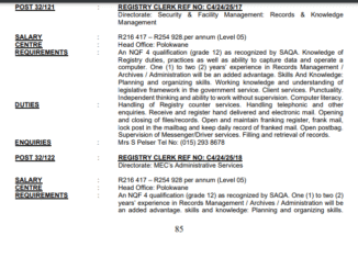 Department of Economic Development is hiring a Registry Clerk