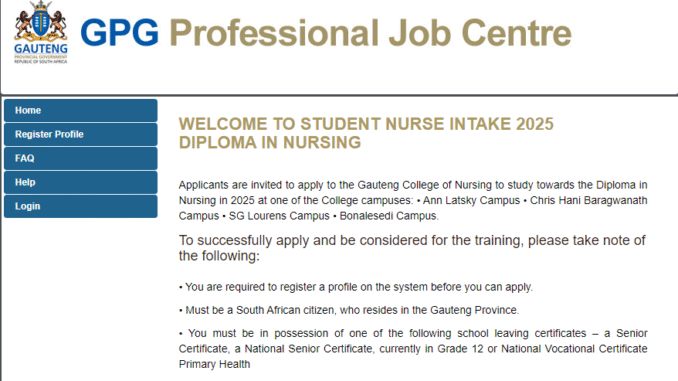 Gauteng College of Nursing Student Nurse Intake 2025 Gauteng College of Nursing Student Nurse Intake 2025